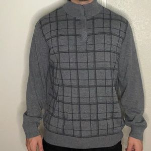 Tasso Elba Men’s Gray Plaid Pattern Medium Sweater - Zip Up - Turtle Neck